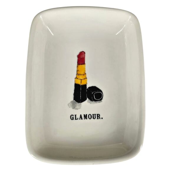 RAE DUNN GLAMOUR RED LIPSTICK TRAY CERAMIC SOAP DISH TRINKET PLATE - Picture 1 of 6